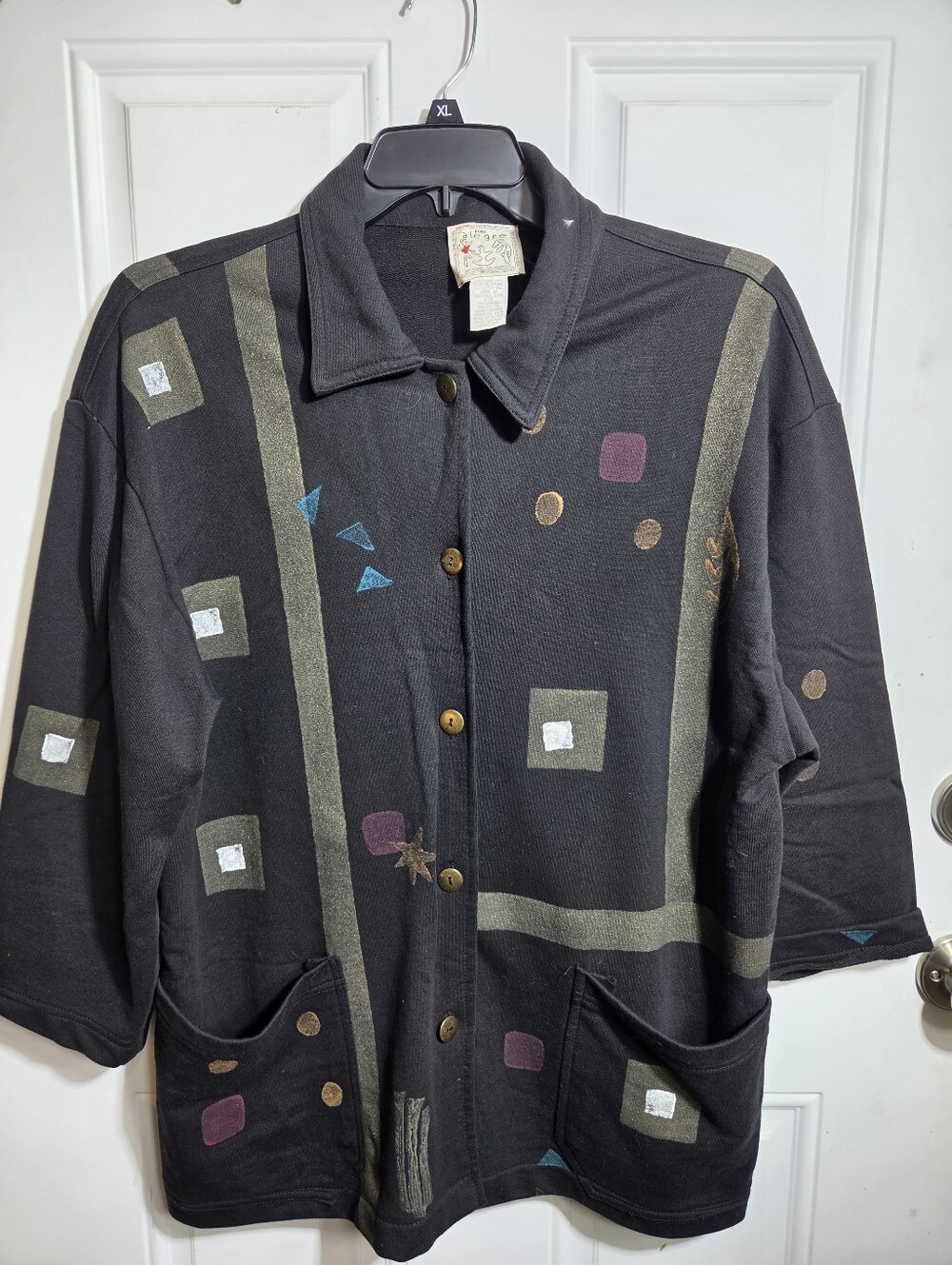 🎨 Vintage Play Alegre Hand Painted Cotton Jacket XL/ML | Black Art to Wear 🎨 - Picture 2 of 12